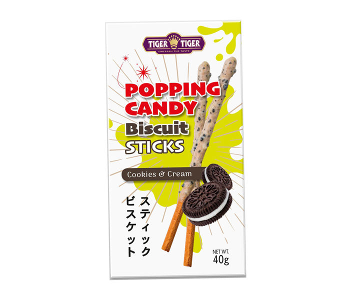 TIGER TIGER Popping Candy Biscuit Sticks Cookies & Cream 40g