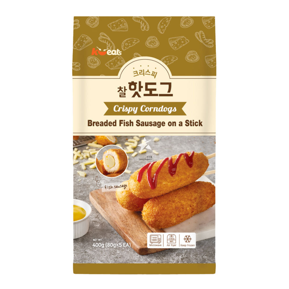 Frozen K-EATS Crispy Corndogs Breaded Fish Sausage On A Stick (80g*5 EA) 400g