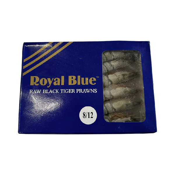 ROYAL BLUE Raw Black Tiger Prawns HOSO 8/12 600g net