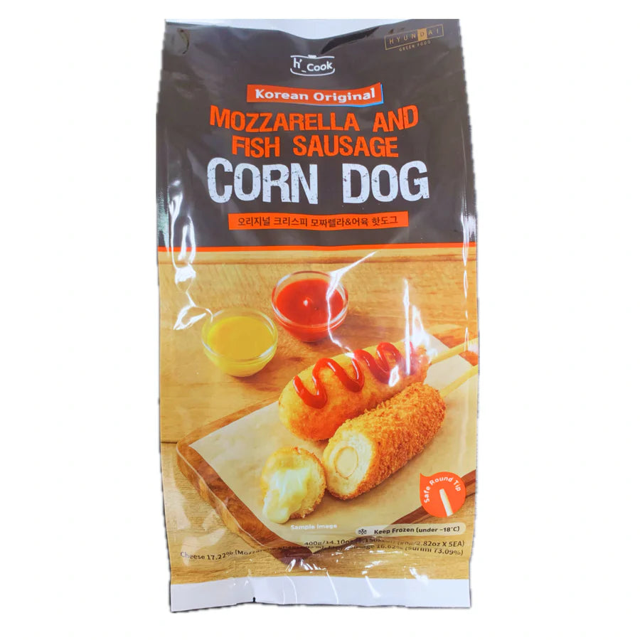 Frozen KOREAN ORIGINAL Mozzarella and Fish Sausage Corn Dog (80g x 5) HuongViet Supermarket