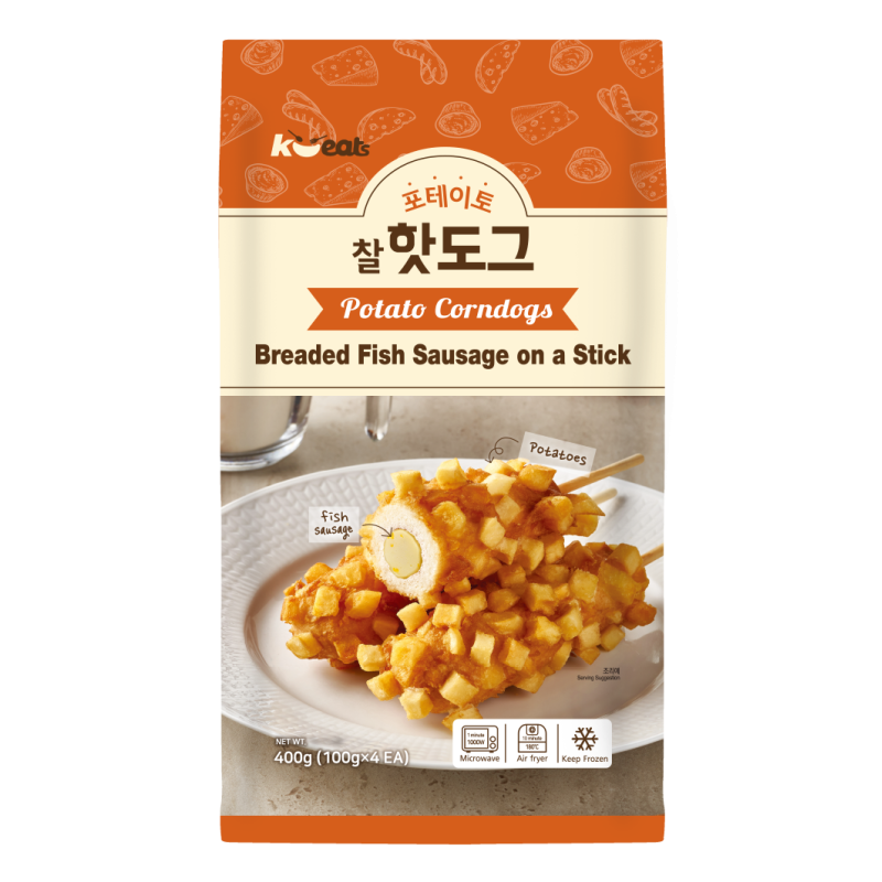 Frozen K-EATS Potato Corndogs Breaded Fish Sausage On A Stick (100g*4 EA) 400g