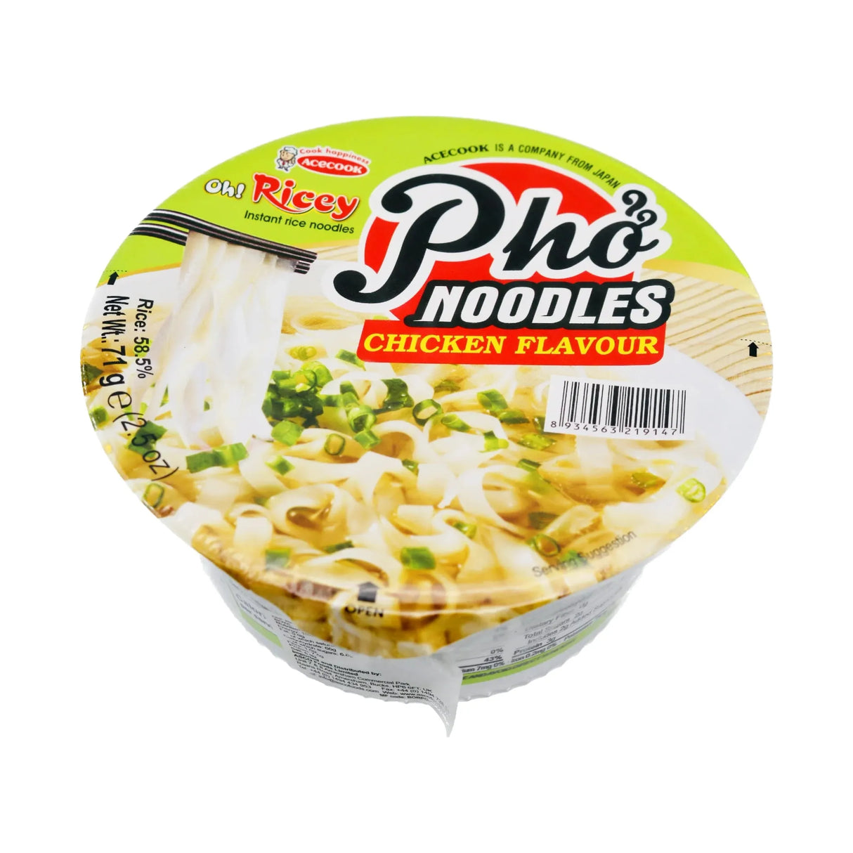 ACECOOK OH! RICEY Instant Rice Noodle - Pho Noodles Chicken Flavour (Bowl) 71g