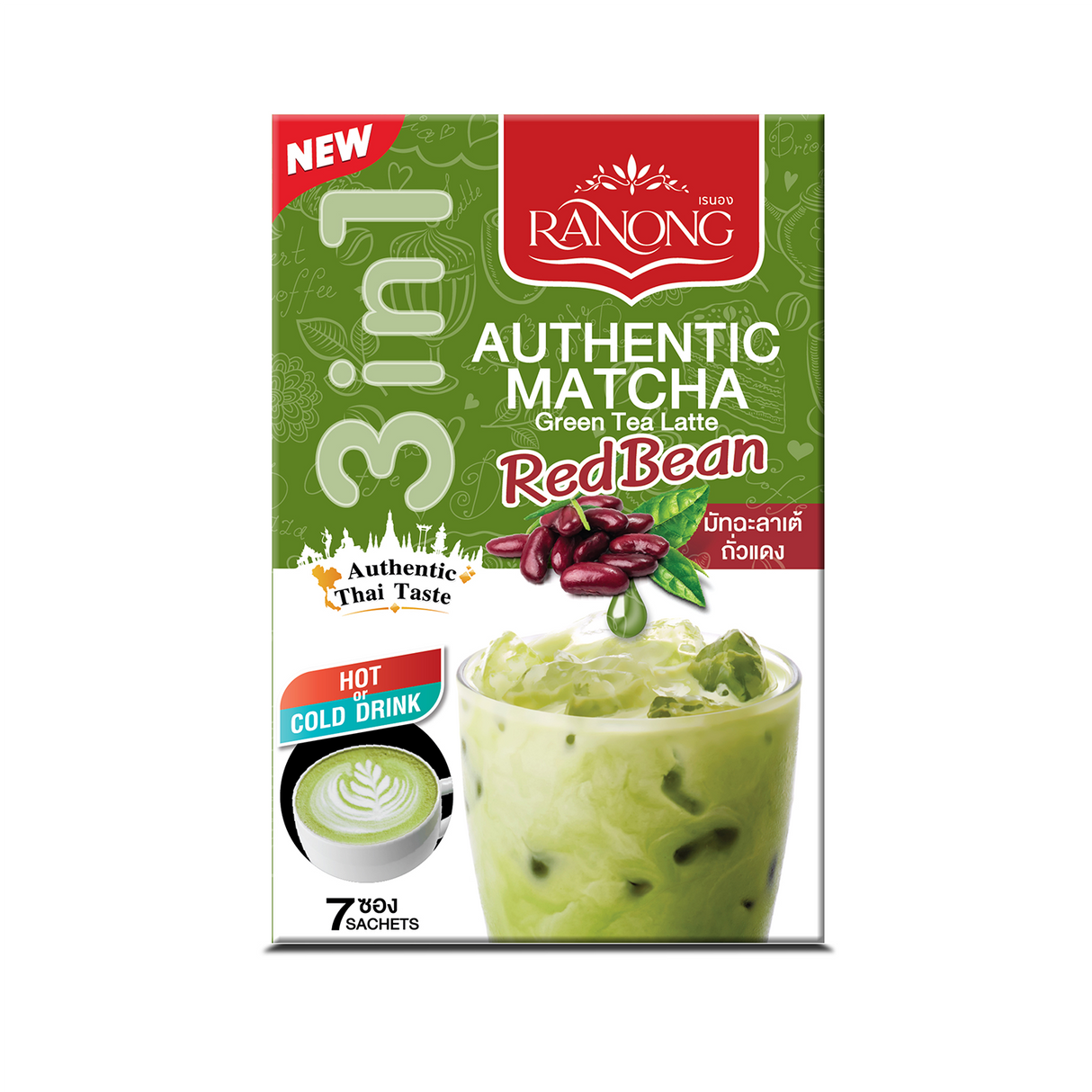 RANONG TEA Authentic Matcha Green Tea Latte Red Bean 175g