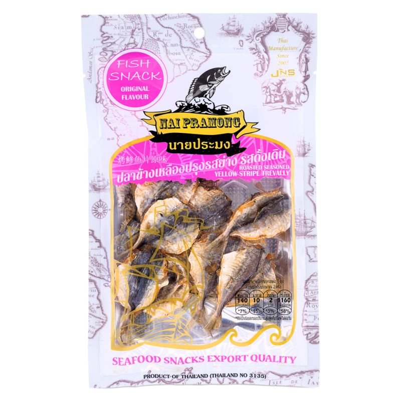 Light Gray NAI PRAMONG Roasted Seasoned Yellow Stripe Trevally Original Flavour 40g