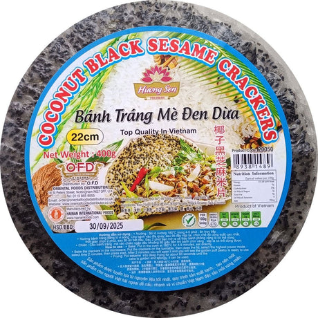 Light Gray HUONG SEN Coconut Black Sesame Crackers Banh Trang Me Den Dua 400g