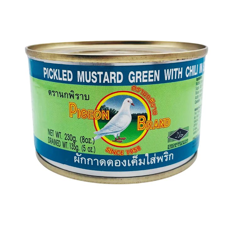 Dark Sea Green PIGEON BRAND Pickled Mustard Greens With Chilli In Soy Sauce 230g